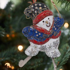 Value Arts Handmade Cloisonne Skating Snowman Ornament